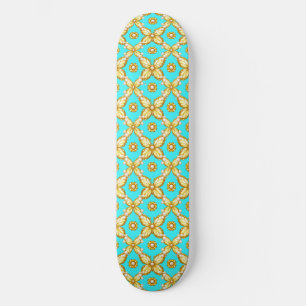 Luxurious Gold Butterfly Pattern With Pearl Accent Skateboard