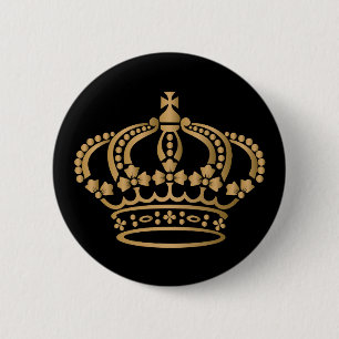 Luxurious Gold Crown Black 6 Cm Round Badge