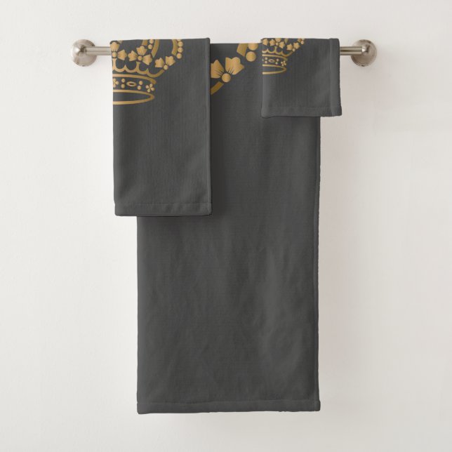 Luxurious Gold Crown Dark Grey Bath Towel Set (Insitu)