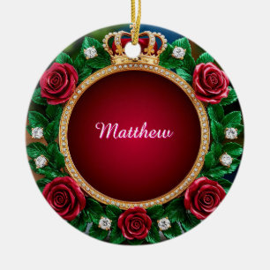 Luxurious Gold Crown Frame Adorned With Roses Ceramic Tree Decoration