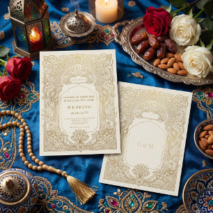 Luxurious Gold Damask Arabesque Muslim Wedding Invitation
