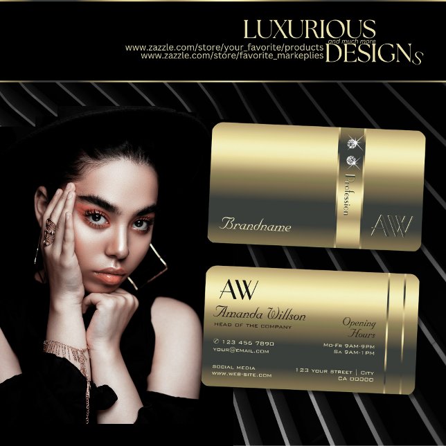 Luxurious Gold Decorative Shiny Diamonds Initials Business Card (Creator Uploaded)