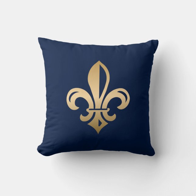 Luxurious Gold Fleur de Lis Navy Cushion (Front)