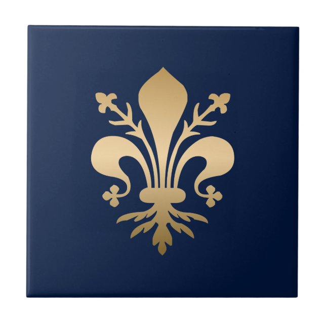 Luxurious Gold Fleur de Lis Navy Tile (Front)