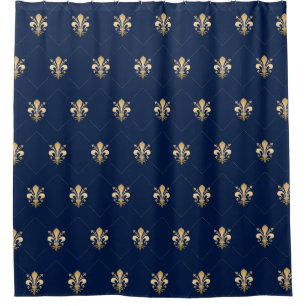 Luxurious Gold Fleur de Lis Pattern Navy Shower Curtain