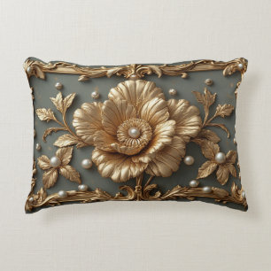 Luxurious Gold Floral Frame Decorative Cushion
