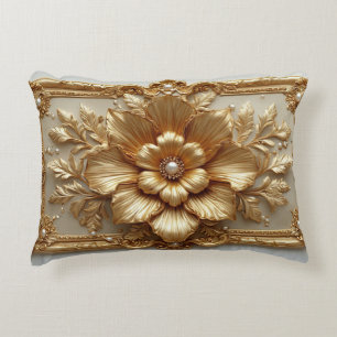 Luxurious Gold Floral Frame Decorative Cushion