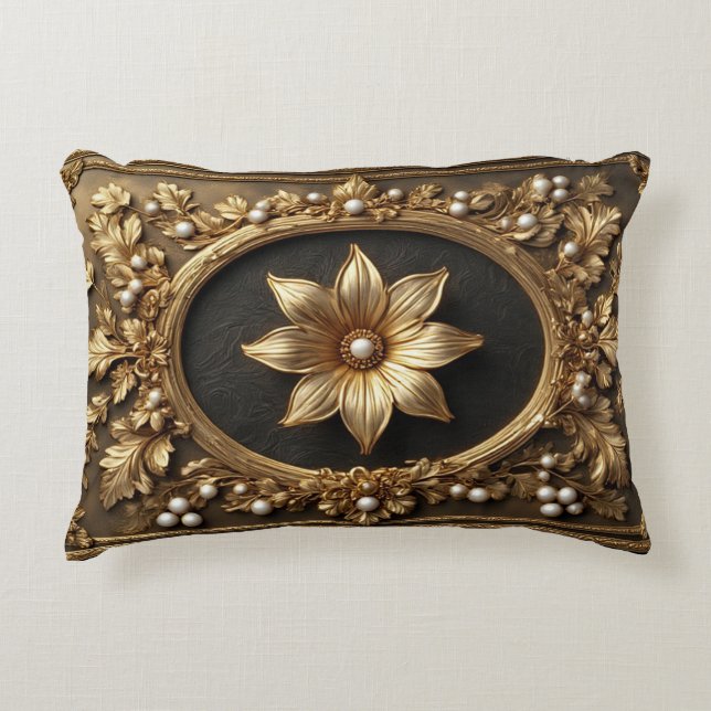 Luxurious Gold Floral Frame Decorative Cushion (Front)