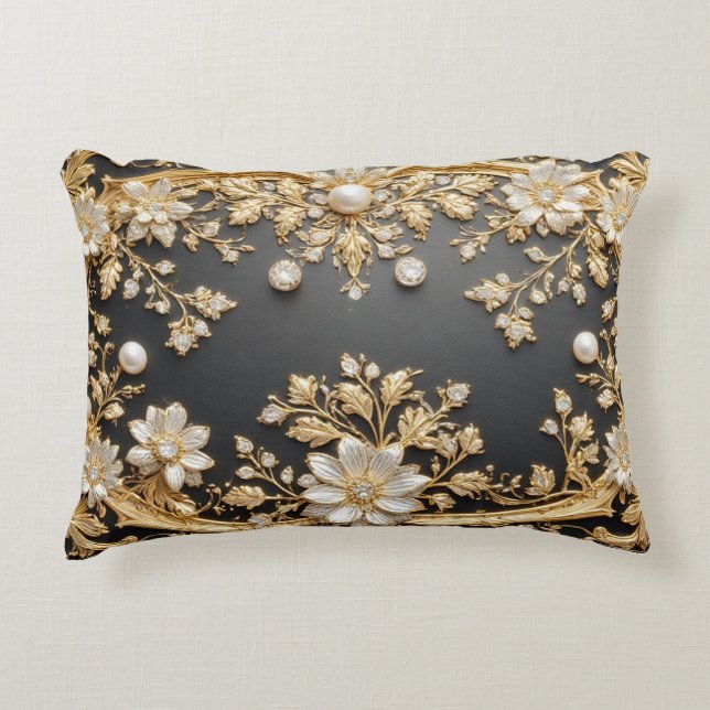 Luxurious Gold Floral Frame Decorative Cushion (Front)
