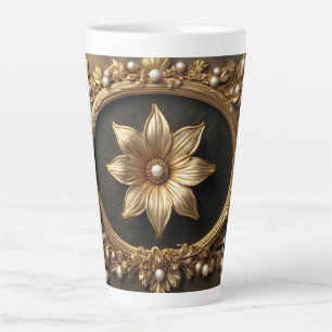 Luxurious Gold Floral Frame Latte Mug