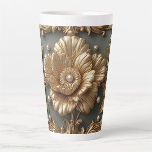 Luxurious Gold Floral Frame Latte Mug