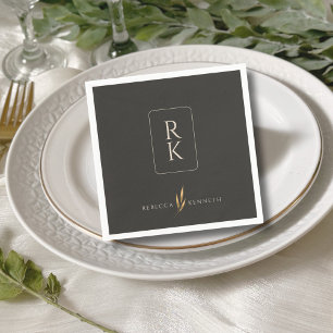 Luxurious Gold Floral Minimalist Custom Monogram Napkin