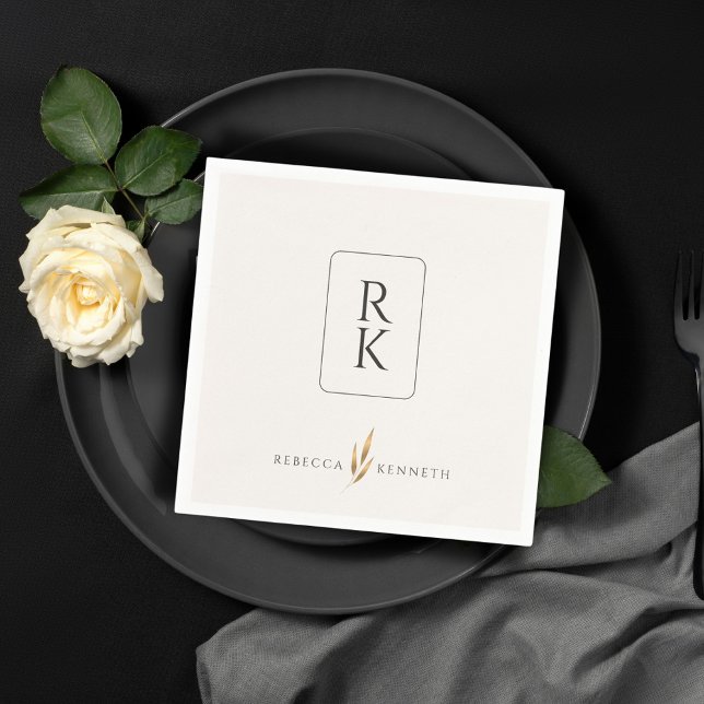 Luxurious Gold Floral Minimalist Custom Monogram Napkin (Creator Uploaded)