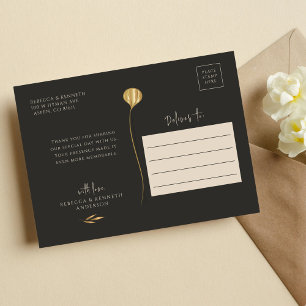 Luxurious Gold Floral Minimalist Photo Thank you Postcard
