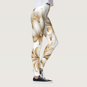 Luxurious Gold Floral Pattern Leggings 
