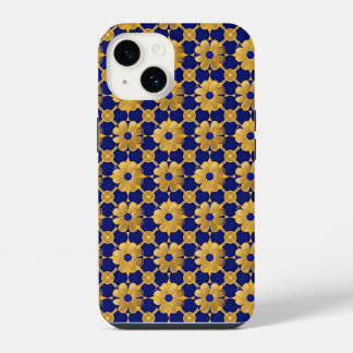 Luxurious Gold Floral Pattern, Royal Blue Elegant iPhone 14 Case