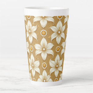 Luxurious Gold Floral Pattern With White Lily Moti Latte Mug