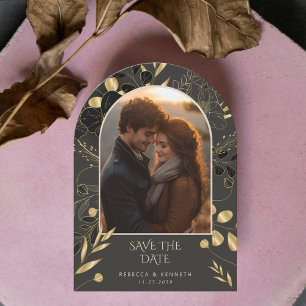 Luxurious Gold Floral Two Arch Photo Save The Date Invitation