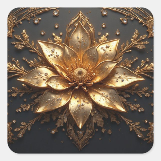 Luxurious Gold Flower Square Sticker (Front)