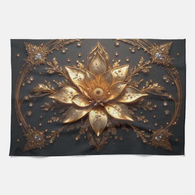 Luxurious Gold Flower Tea Towel (Horizontal)