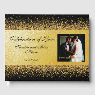 Luxurious Gold Foil Confetti on Black Guest Book