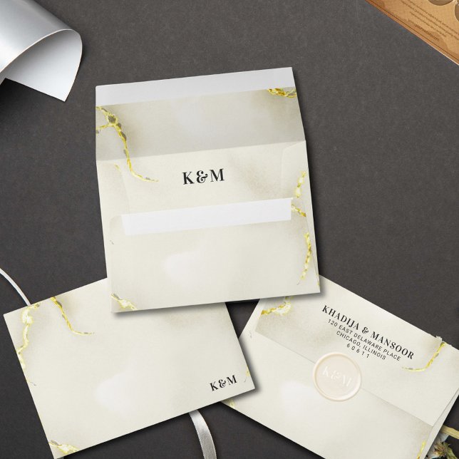 Luxurious Gold Foil Marble Texture Vintage Wedding Envelope (Creator Uploaded)