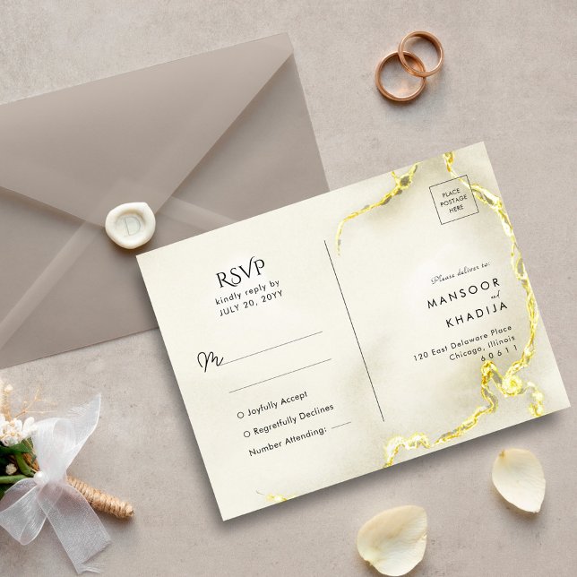 Luxurious Gold Foil Marble Texture Wedding RSVP Postcard (Creator Uploaded)