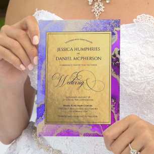 Luxurious Gold Foil Purple Pink Formal Wedding Invitation