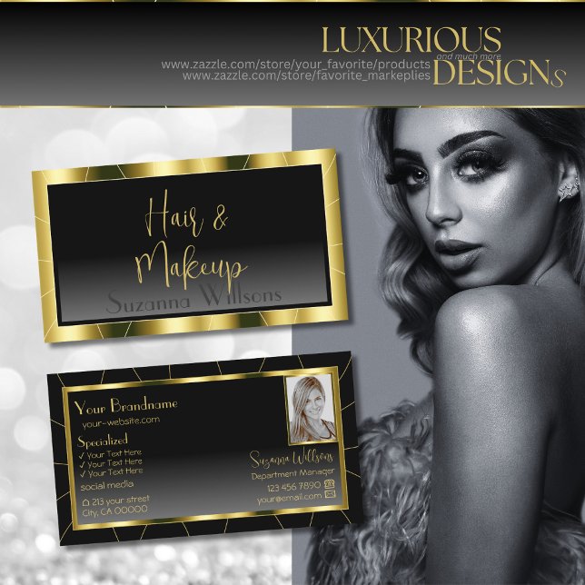 Luxurious Gold Frame and Black Gradient with Photo Business Card (Creator Uploaded)