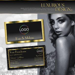Luxurious Gold Frame Black Gradient Chic with Logo Business Card