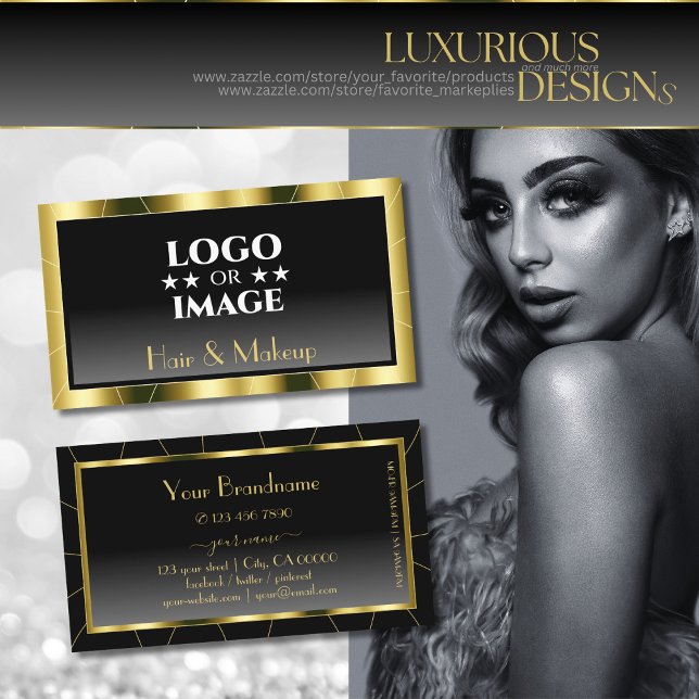 Luxurious Gold Frame Black Gradient Cool with Logo Business Card (Creator Uploaded)