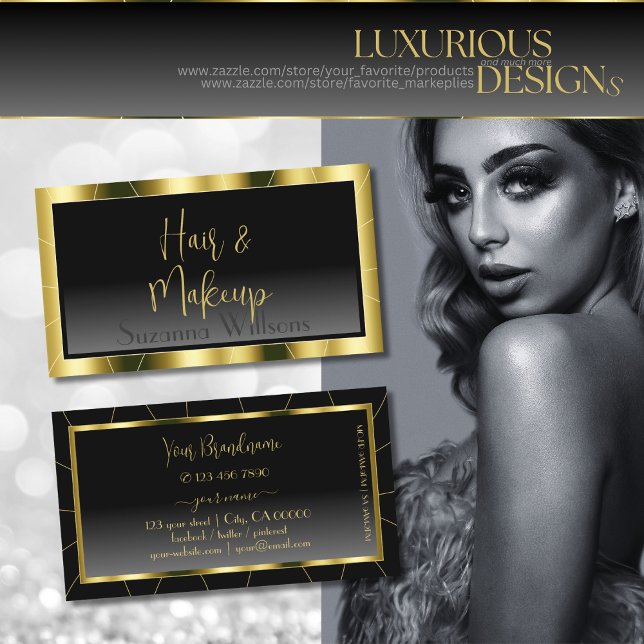 Luxurious Gold Frame Black Gradient Stylish Modern Business Card (Creator Uploaded)