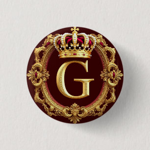 Luxurious Gold Frame With Crowned Monogram 3 Cm Round Badge