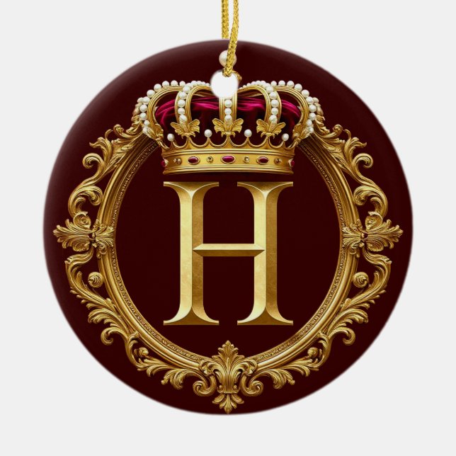 Luxurious Gold Frame With Crowned Monogram Ceramic Tree Decoration (Front)