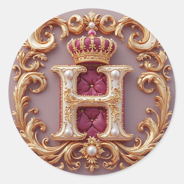 Luxurious Gold Frame With Crowned Monogram Classic Round Sticker (Front)