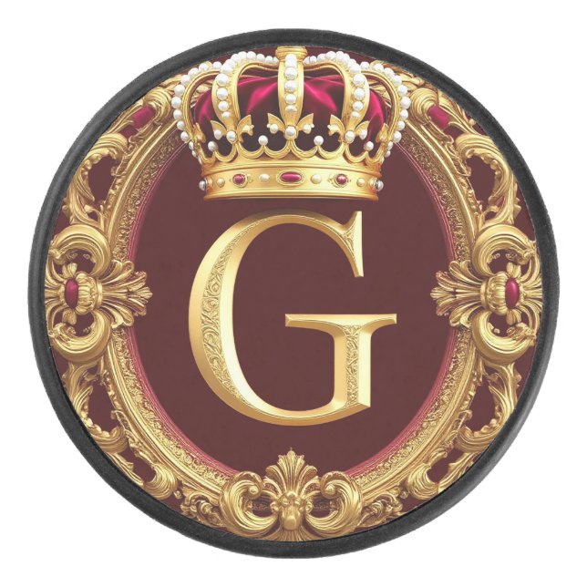 Luxurious Gold Frame With Crowned Monogram Hockey Puck (Front)