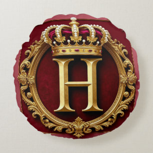 Luxurious Gold Frame With Crowned Monogram Round Cushion