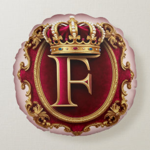 Luxurious Gold Frame With Crowned Monogram Round Cushion