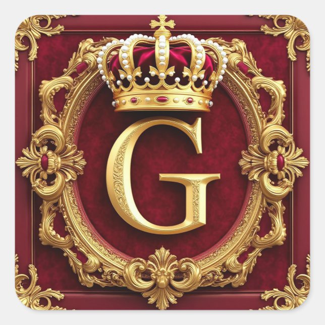Luxurious Gold Frame With Crowned Monogram Square Sticker (Front)
