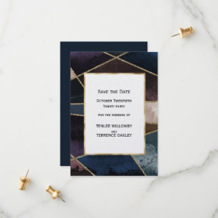Luxurious Gold Geometric Blue Purple Brown Wedding Save The Date