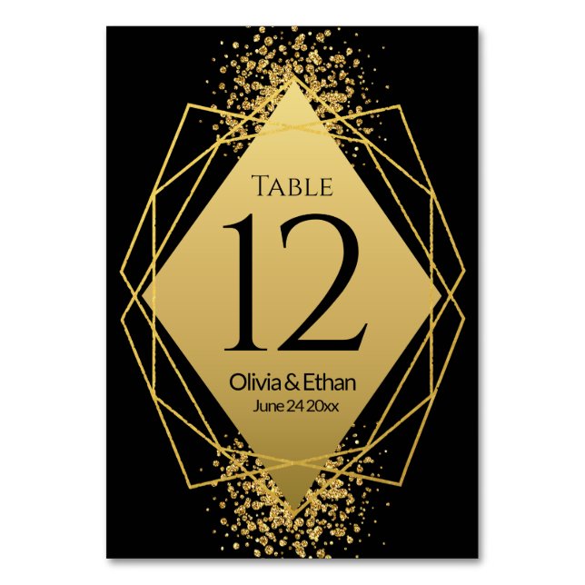Luxurious Gold Geometric on Black Table Number (Front)