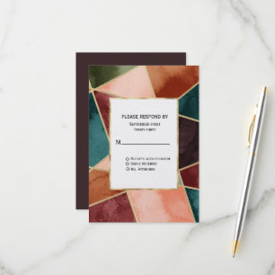 Luxurious Gold Geometric Purple Teal Rust Wedding RSVP Card