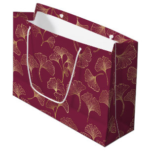 Luxurious Gold Ginkgo Leaves on Deep Burgundy (1) Large Gift Bag