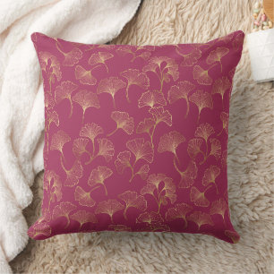 Luxurious Gold Ginkgo Leaves on Deep Burgundy (2) Cushion