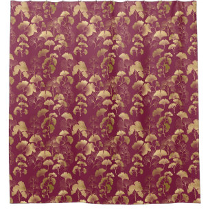 Luxurious Gold Ginkgo Leaves on Deep Burgundy (3) Shower Curtain