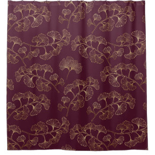 Luxurious Gold Ginkgo Leaves on Deep Burgundy (4) Shower Curtain
