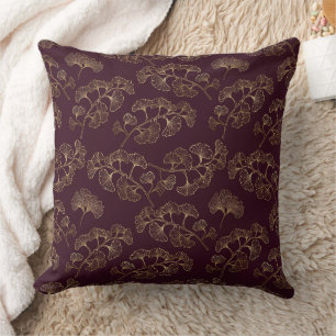 Luxurious Gold Ginkgo Leaves on Deep Burgundy (5) Cushion