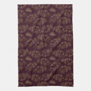 Luxurious Gold Ginkgo Leaves on Deep Burgundy (5) Tea Towel
