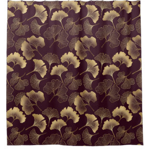 Luxurious Gold Ginkgo Leaves on Deep Burgundy (7) Shower Curtain