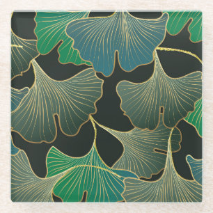 Luxurious gold Ginkgo, vintage art. Glass Coaster